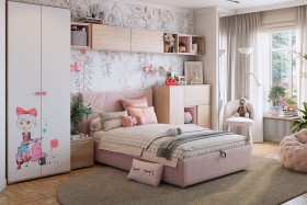 Комплект детской мебели Алина К2 Дуб мария/белый/нежно-розовый велюр в Усть-Куте - ust-kut.katalogmebeli.com | фото