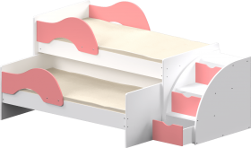 Кровать детская Матрешка выкатная с лестницей  Белый/Розовый в Усть-Куте - ust-kut.katalogmebeli.com | фото