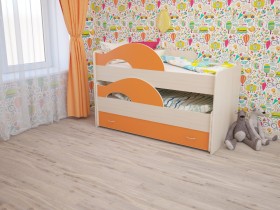 Кровать детская Радуга 1600 Млечный дуб/Оранжевый в Усть-Куте - ust-kut.katalogmebeli.com | фото