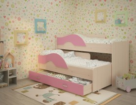 Кровать детская Радуга 1600 Млечный дуб/Розовый в Усть-Куте - ust-kut.katalogmebeli.com | фото