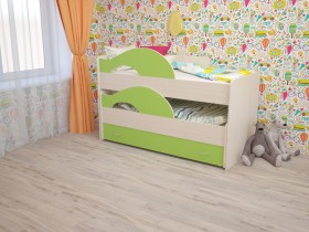 Кровать детская Радуга 1600 Млечный дуб/Салатовый в Усть-Куте - ust-kut.katalogmebeli.com | фото