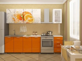 Кухонный гарнитур 1,8м Апельсин (Белый/Оранжевый металлик/Фотопечать апельсин) в Усть-Куте - ust-kut.katalogmebeli.com | фото