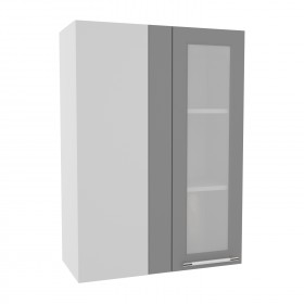 Квадро ВПУС 650 шкаф верхний угловой со стеклом высокий (Ваниль кожа/корпус Серый) в Усть-Куте - ust-kut.katalogmebeli.com | фото